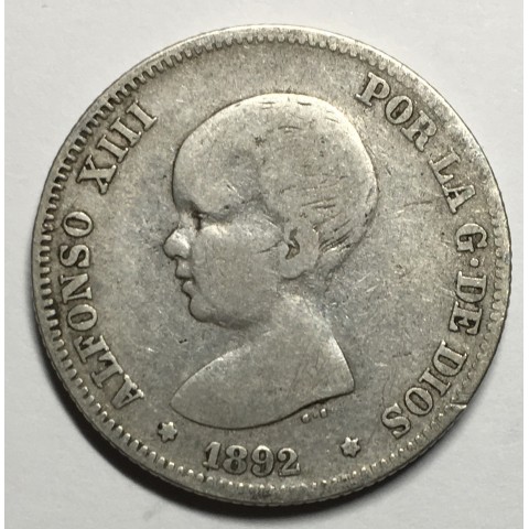 2 PESETAS ALFONSO XIII 1892 92*