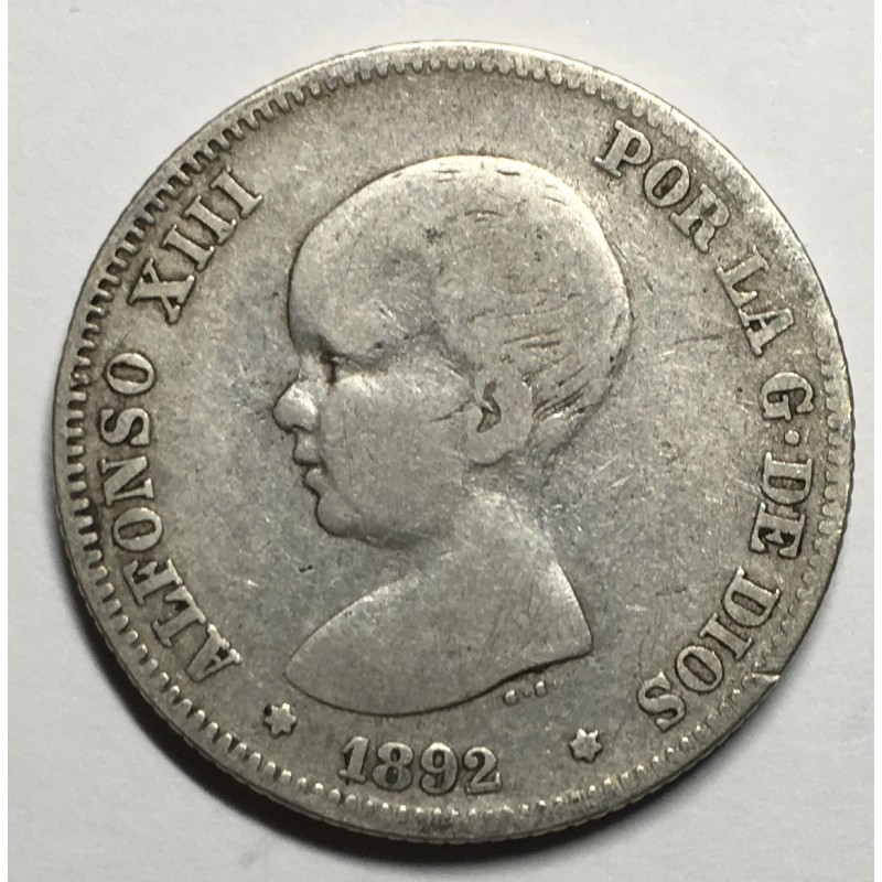 2 PESETAS ALFONSO XIII 1892 92*