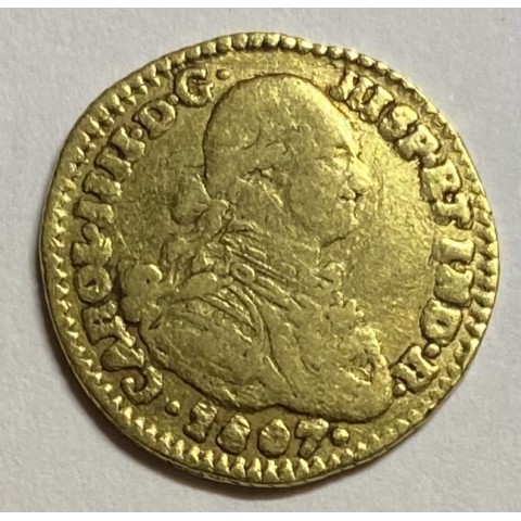 1 ESCUDO CARLOS IV 1807 NUEVO REINO