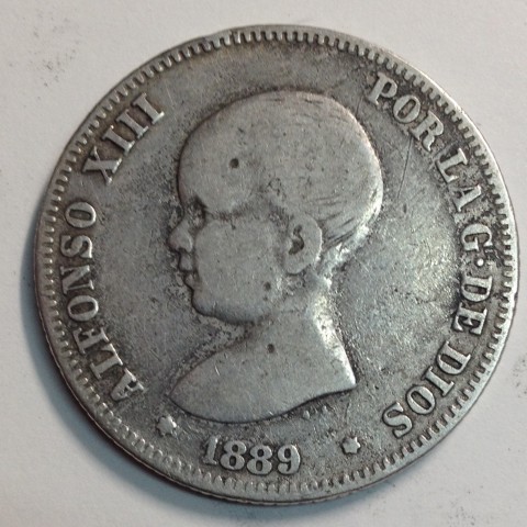 2 PESETAS ALFONSO XIII 1889 MPM (rara)